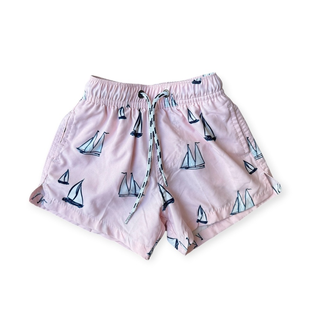 Snapper Rock Pink Sailboat Print Swim Trunks Boys Size 6-12 Months